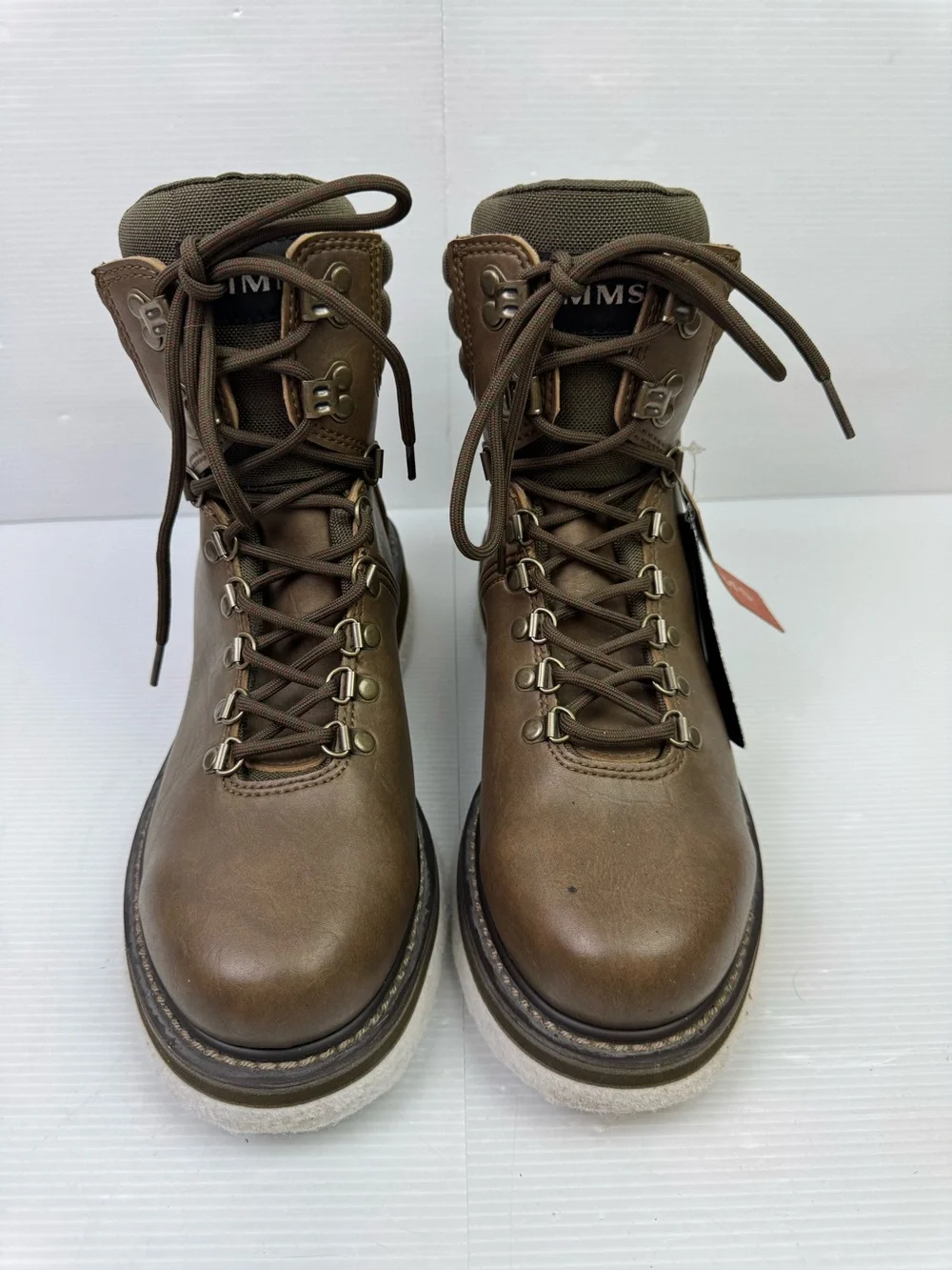 Simms VTG Brown/Green Leather Cordura Fly Fishing Wading Boots Felt Soles Men 9